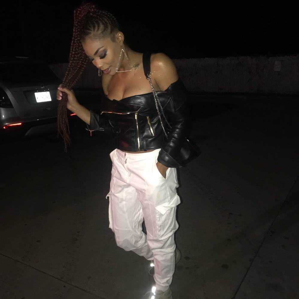 Leather off the shoulder Jacket